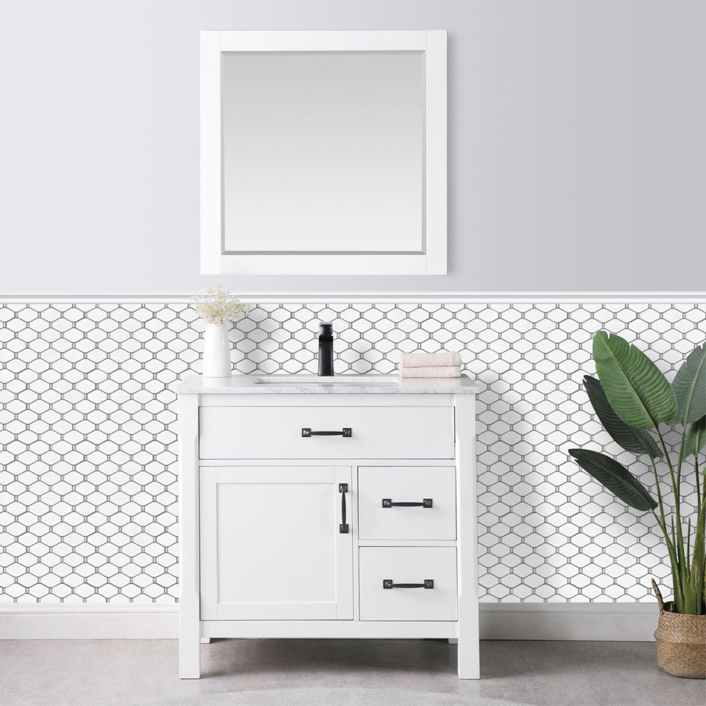 Badajoz 11.5x10.94, Honeycomb Glass Mosaic Tile, White, Box of 11