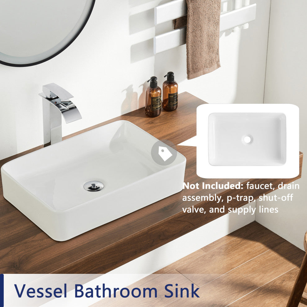 Rectangle Above Counter Porcelain Ceramic Bathroom Vessel Vanity Sink Art Basin