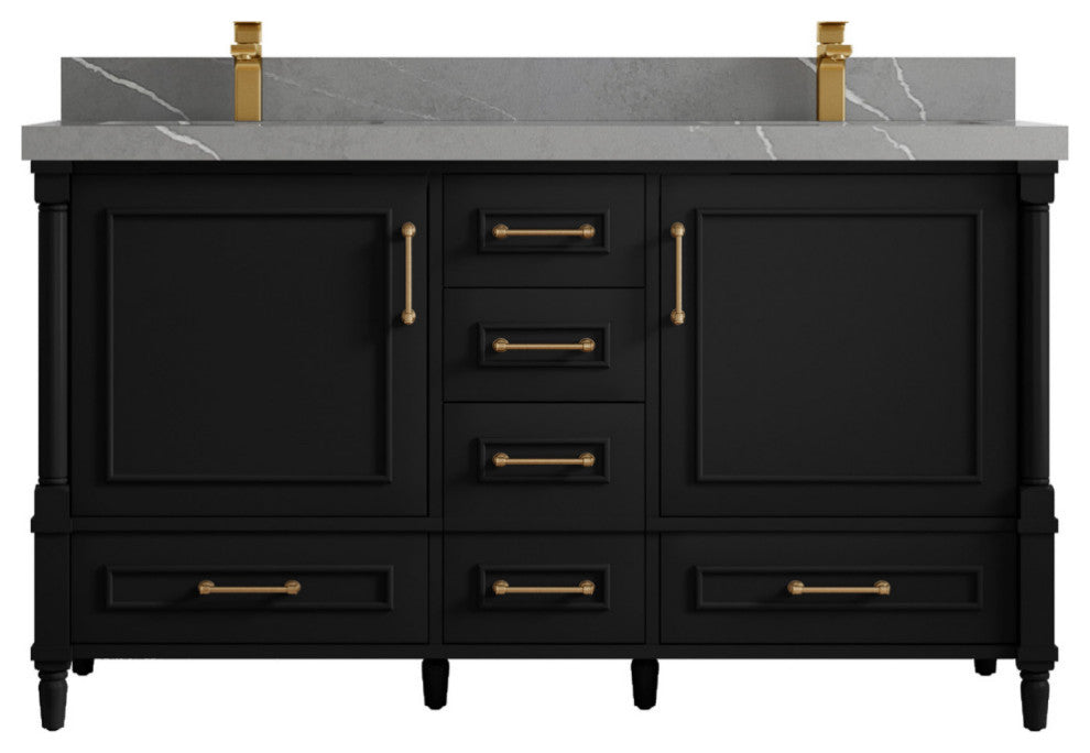 Aberdeen 60 Double Bathroom Vanity in Black 2" Piatra Gray