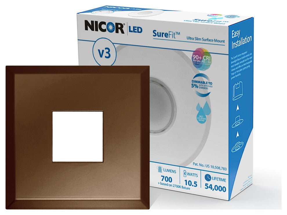 SureFit(v3) LED Flush Mount Ceiling Light, 5000K with Square Bronze Trim