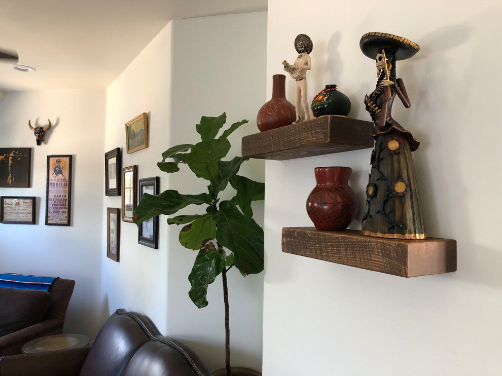 Rustic Floating Mountable Wood Shelf 3" Thick x 7" Deep, Pine, Medium Brown, 12"