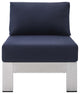Sofa Middle Chair, Sunbrella, Fabric, Aluminum, Metal, Silver Blue Navy, Outdoor
