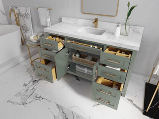 Cambridge 60" Single Bathroom Vanity in Evergreen 2" Carrara Quartz