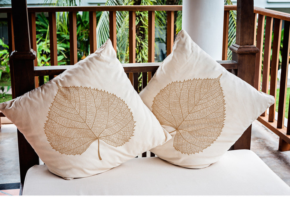 Leaf Study Indoor/Outdoor Throw Pillow, Caramel, 20"x20"