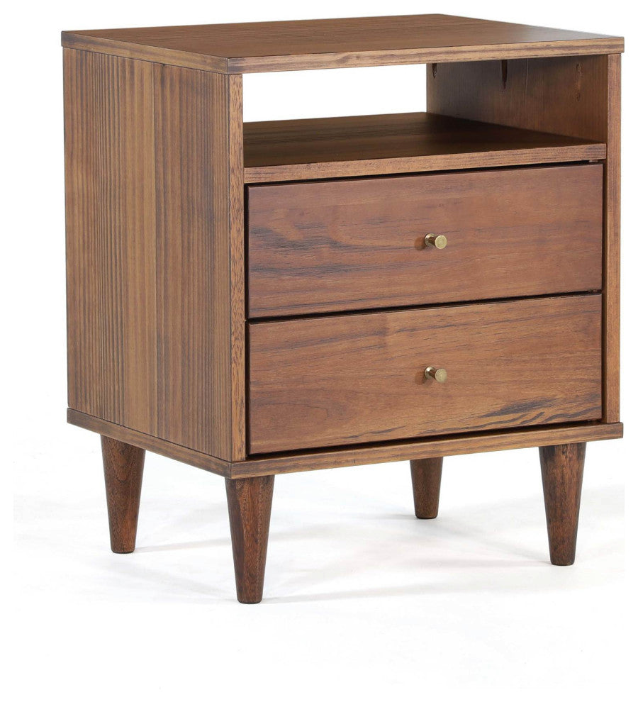 Mid Century 2-Drawer Nightstand, Brushed Walnut