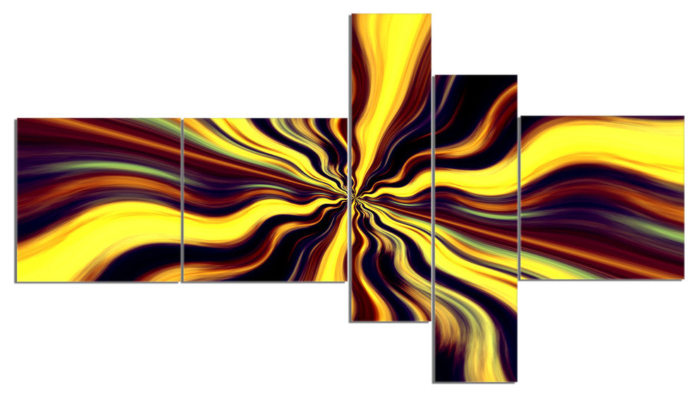 Yellow Purple Black Fantasy, Abstract Canvas art print, 60"x32", 5 panels