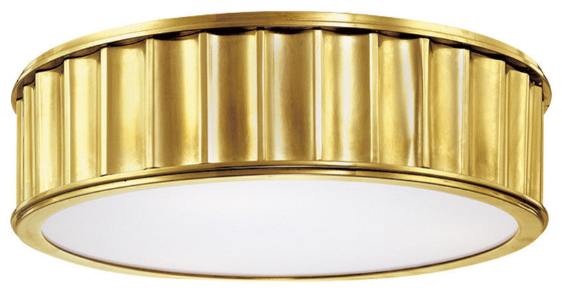 Middlebury, 13-inch Round Flush Mount, Aged Brass Finish, Glass Shade