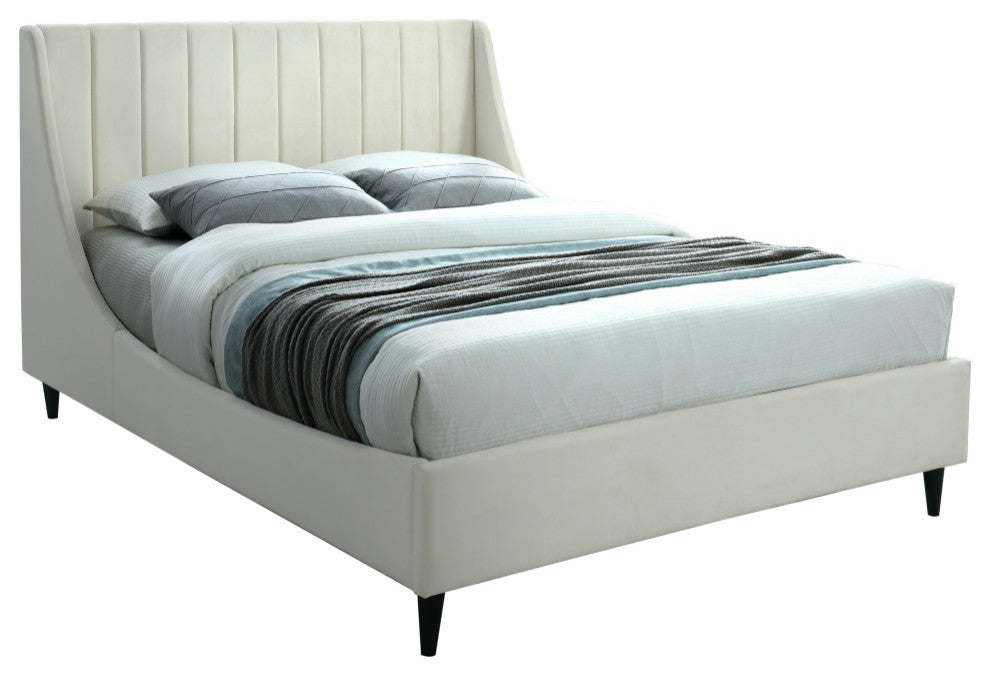 Eva Velvet Upholstered Bed, Cream, King