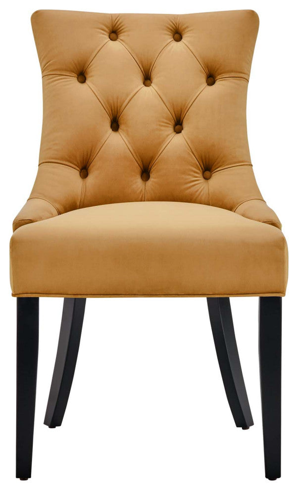 Tufted Side Dining Chair, Set of 2, Velvet, Wood, Brown, Cafe Bistro Restaurant