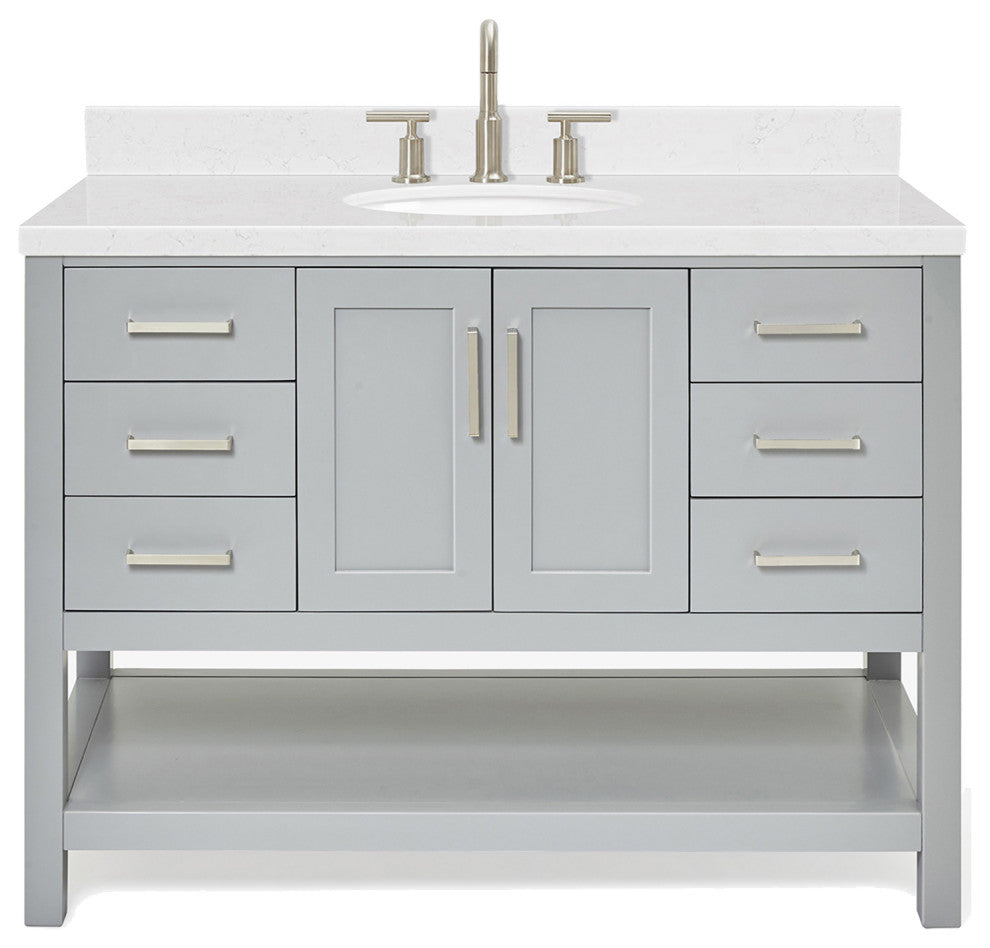 Ariel Magnolia 36"  Single Oval Sink Vanity, Carrara Quartz, Gray
