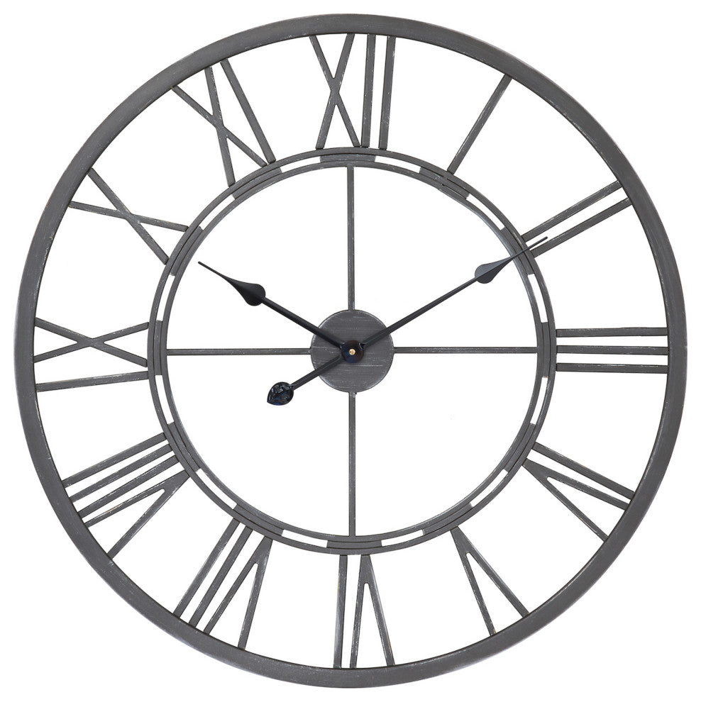 UTOPIA ALLEY Oversized Roman Round Wall Clock, 27" Diameter, Gray