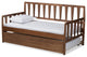 Midori Walnut Brown Wood Twin Size Daybed With Roll, Out Trundle Bed