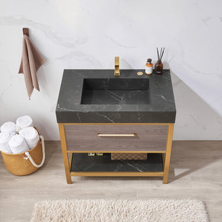 Segovia Bath Vanity with Sintered Stone Top, Suleiman Oak, 36", No Mirror