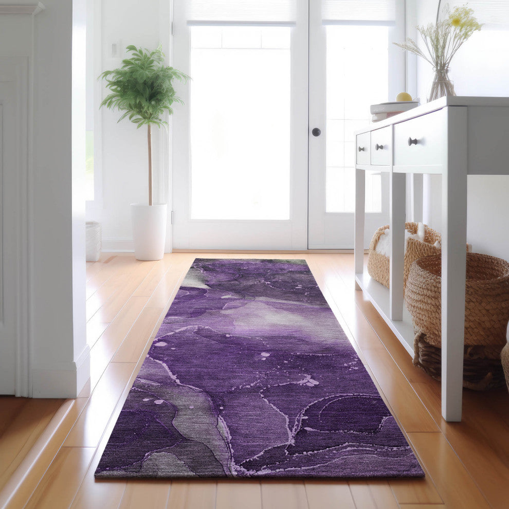 Premium Machine Washable Mayfield AMF522 Purple 2'3" x 7'6" Runner Rug
