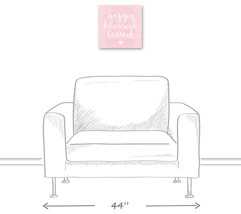 Happy Blessed Loved Pink 12x12 Canvas Wall Art