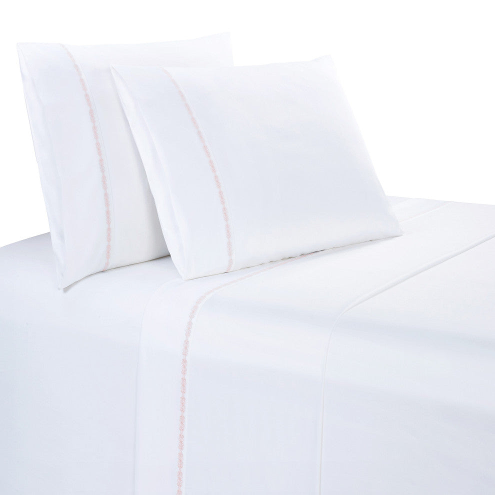 350TC Laurel Embroidered Border Sheet Set, 4 Piece, Blush, Twin