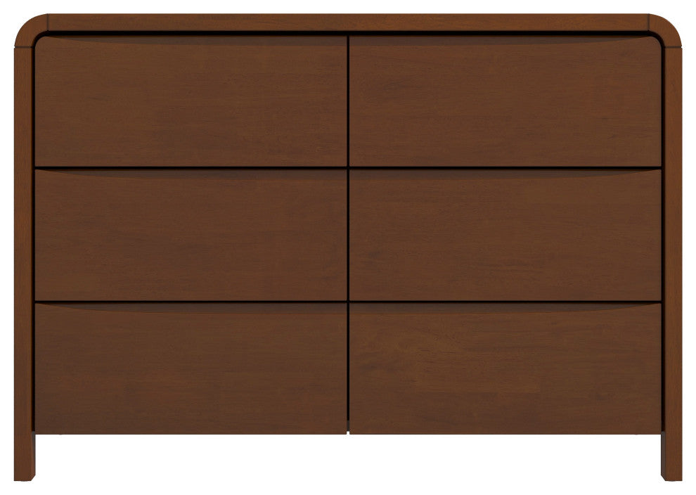 Danbury Mid Century Modern Walnut Dresser With 6 Drawers