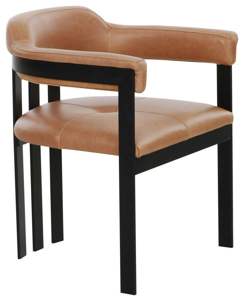 Modrest Hazen Modern Camel Leather + Black Iron Dining Chair