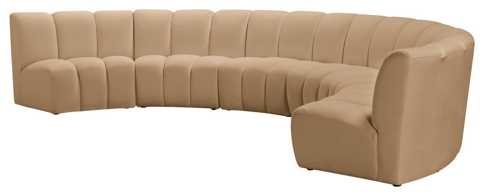 Infinity Channel Tufted Velvet Modular Chair, Camel, 6 Piece