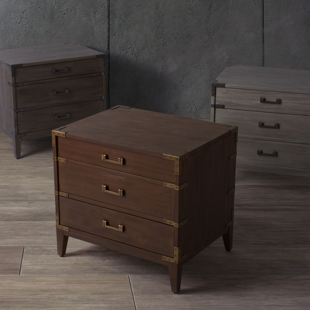 Safavieh Couture Nisha 3 Drawer Wood Nightstand, Light Grey