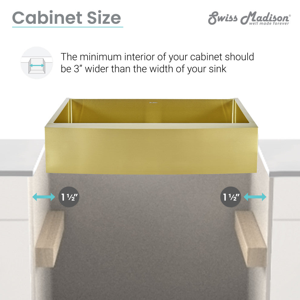 Rivage 36"x21" Stainless Steel Single Basin Farmhouse Apron Sink, Gold