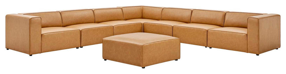Sectional Sofa Set, Faux Vegan Leather, Tan, Modern, Living Lounge Hospitality