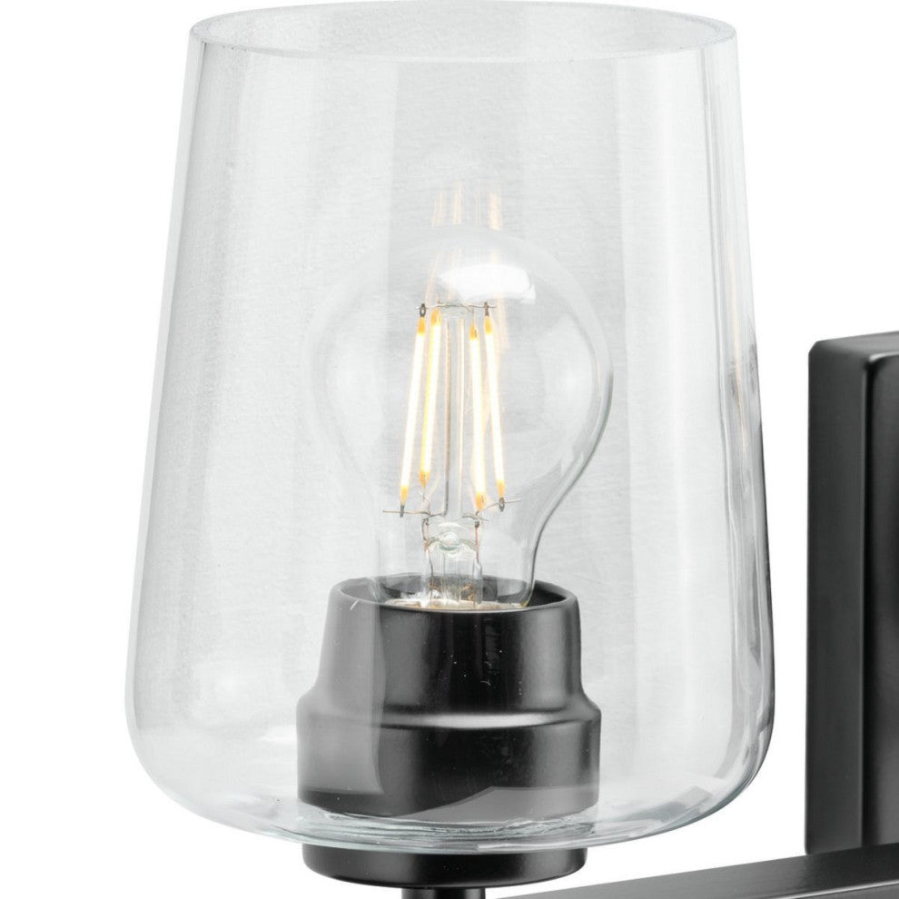 3-Light Clear Glass New Traditional Bath Vanity Light, Matte Black