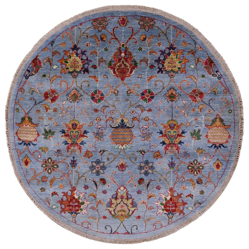 5' Round Hand Knotted Persian Tabriz Wool Rug Q7748