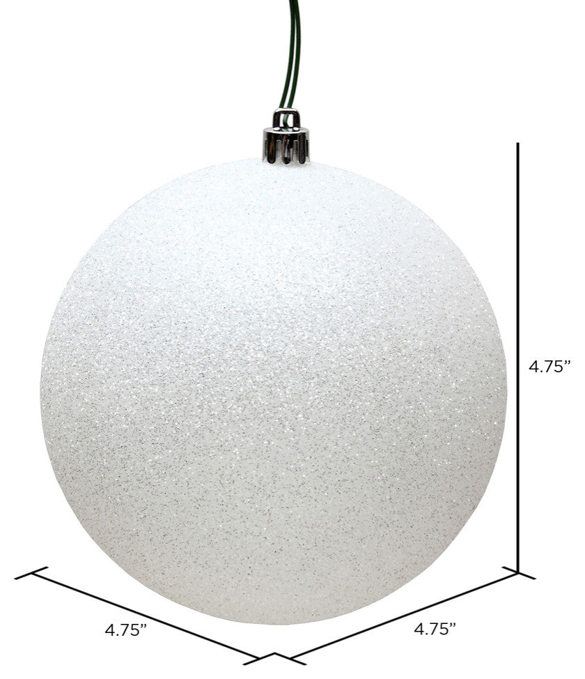 Vickerman N591211Dg 4.75" White Glitter Ball Ornament, 4 Per Bag