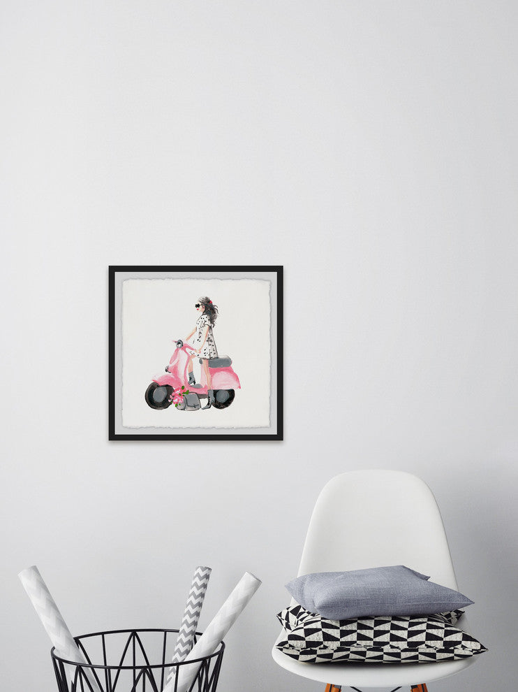 "Pink Scooter" Framed Painting Print, 18"x18"
