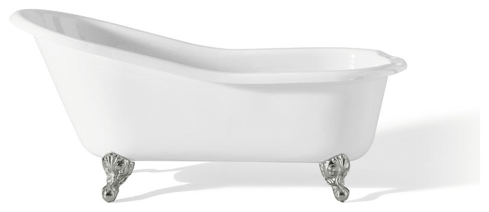 Cheviot Products Slipper Cast Iron Bathtub With Faucet Holes, Chrome