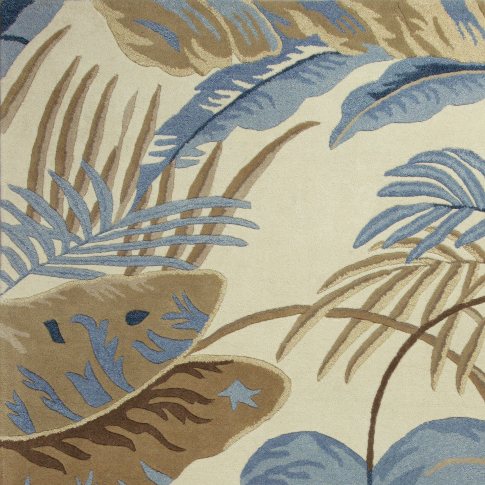 HomeRoots 8'x11' Ivory Blue Hand Tufted Tropical Leaves Indoor Area Rug