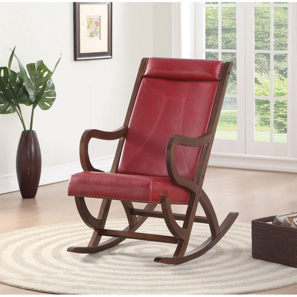 Triton Rocking Chair, Burgundy Pu and Walnut