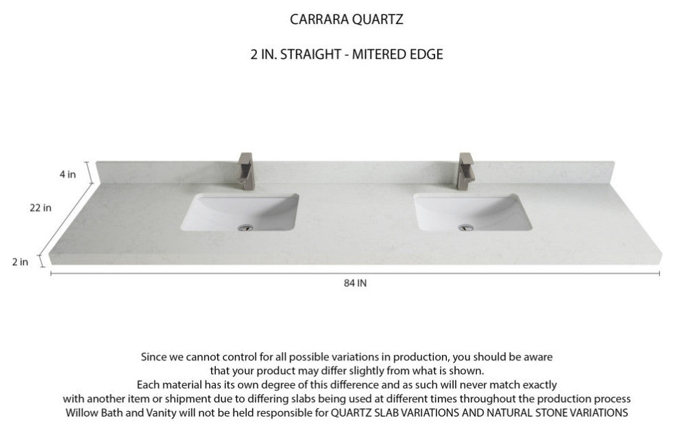 Malibu 84 Double Sink Bath Vanity in White  2" Carrara Quartz