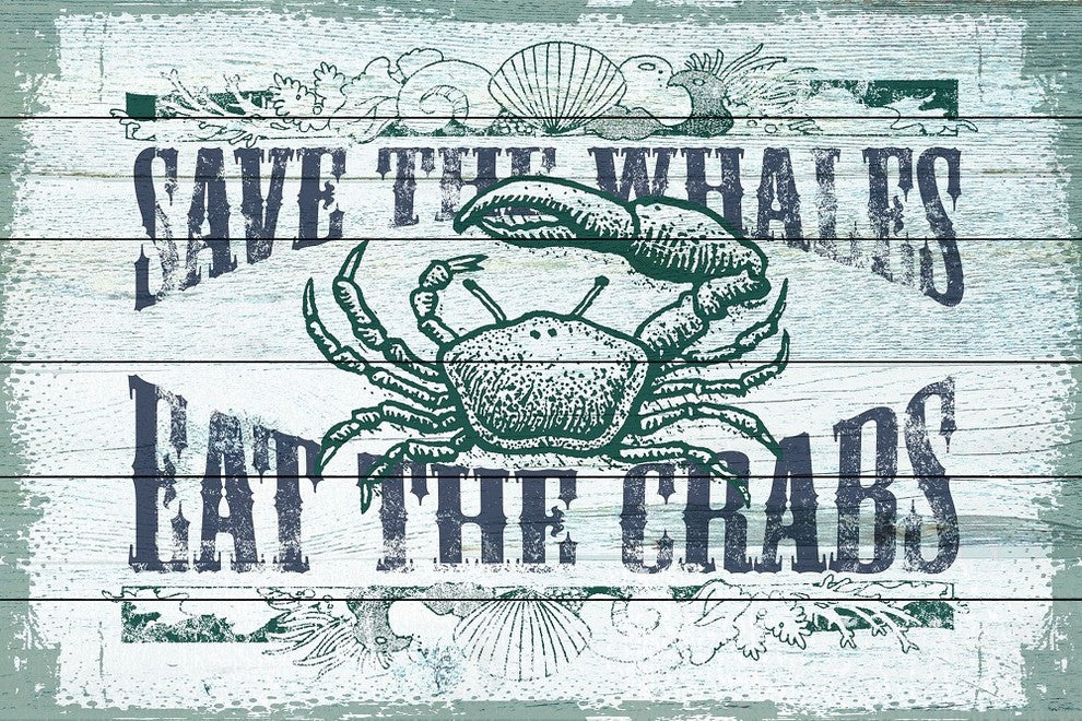 "Save Whales" Painting Print on White Wood