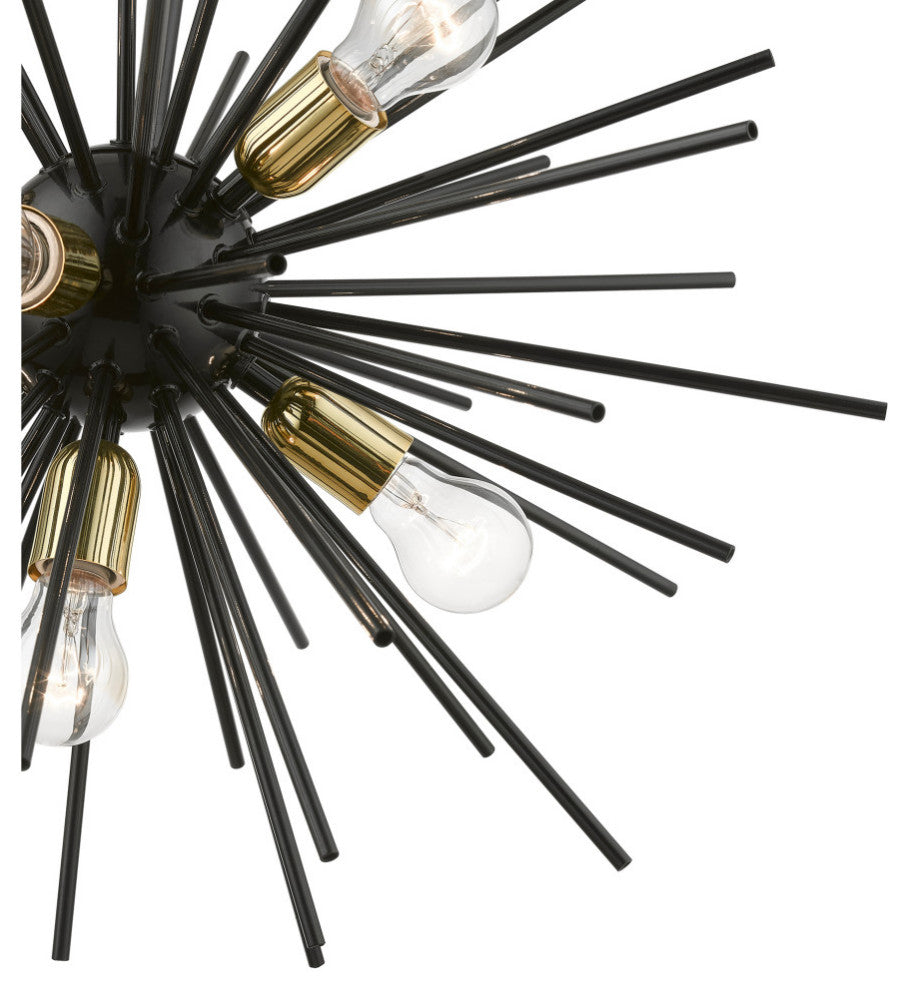 Tribeca 7 Light Shiny Black With Polished Brass Accents Pendant Chandelier