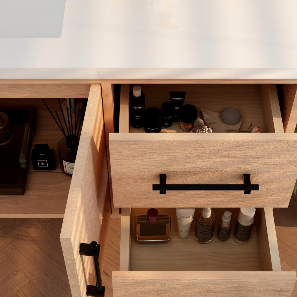 Victoria 60" Solid Wood Bath Vanity, Single Sink, Red Oak