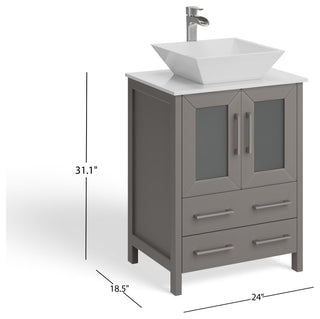 Sinclair 24" Single Bathroom Vanity with Engineered Marble Top with Mirror