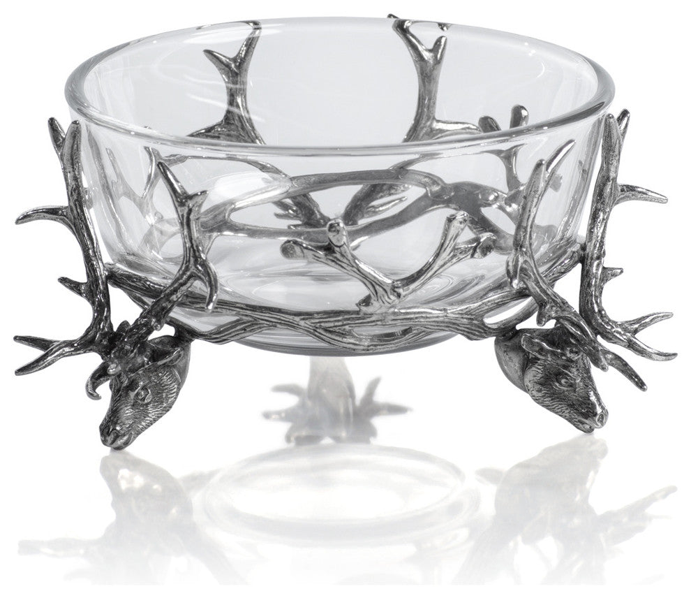 Alberg Stag Head Pewter and Glass Bowl