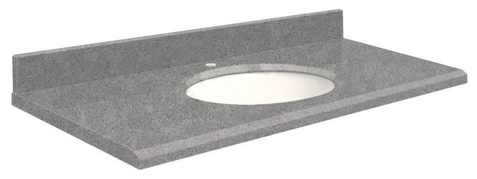 Quartz 49"x19" 1 Sink Vanity Top, Single Faucet Hole, Urban Grey, White Bowl