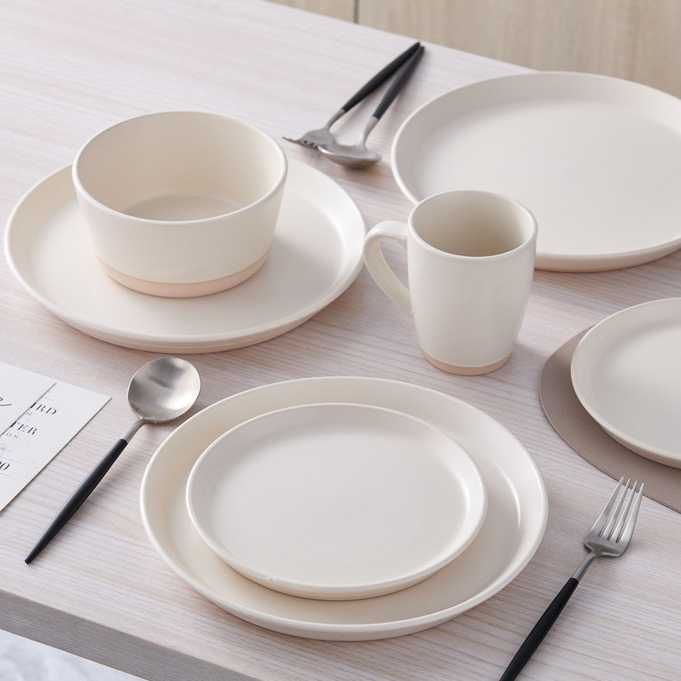 Stone Lain Jules Stoneware 16 Piece Dinnerware Set, Off White