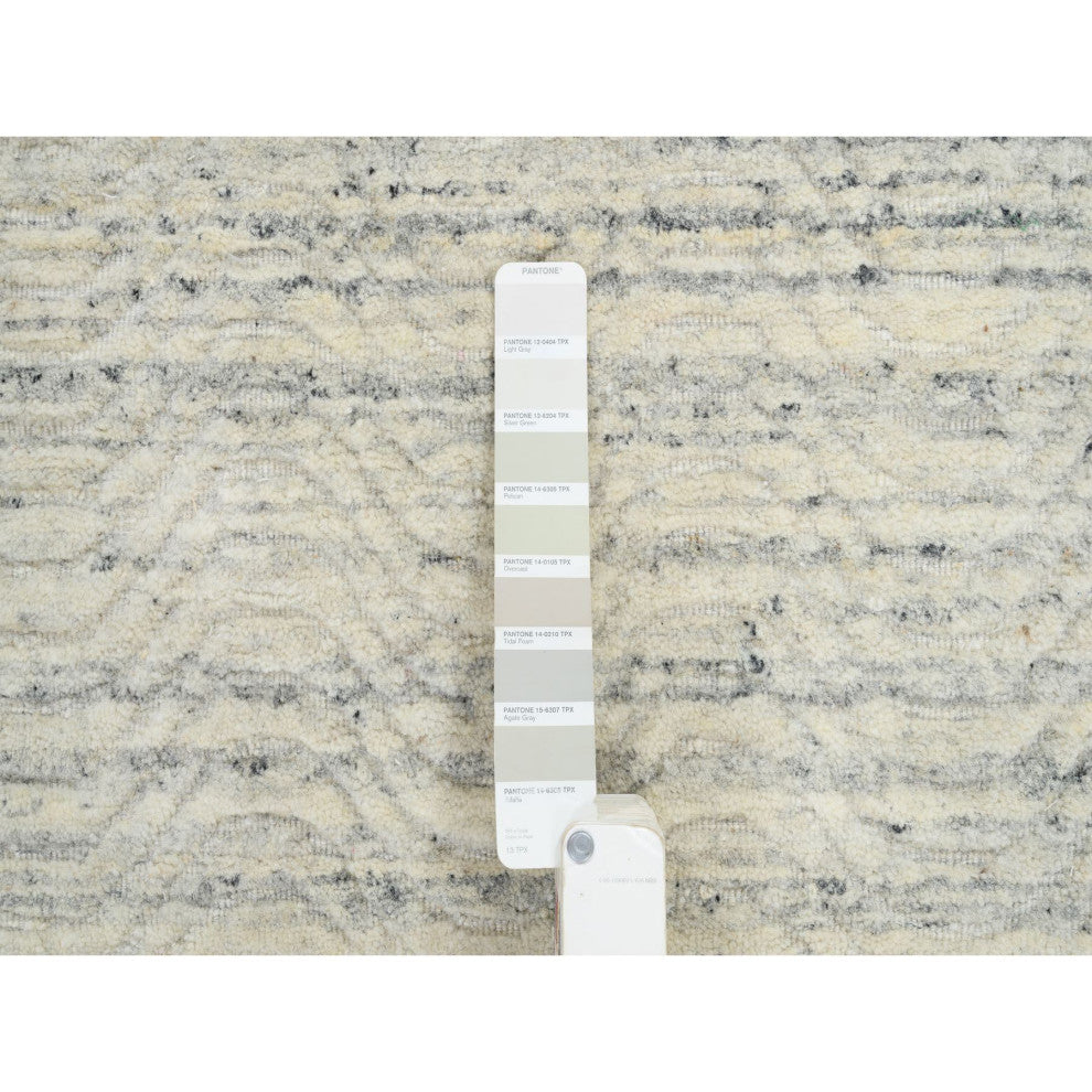Beige Hand Loomed Variegated Textured Modern Design Wool Runner Rug, 2'6"x7'10"