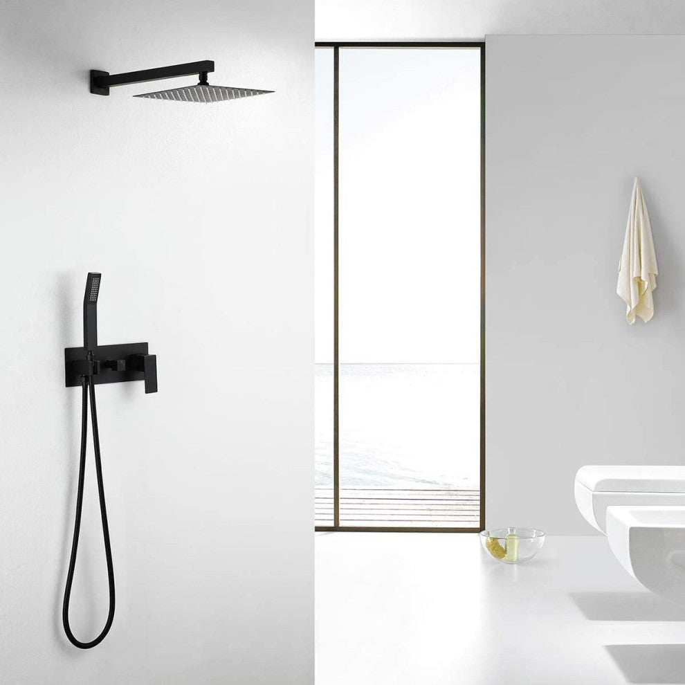 Wellfor Shower Set, 10 in Rain Shower Head With Handheld Shower and Valve, Black