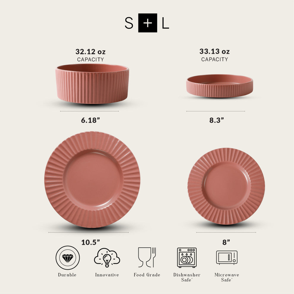 Christian Siriano Lusso Stoneware 32 Piece Dinnerware Set, Redwood