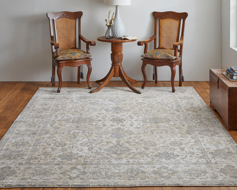 Neoma Traditional Bordered, Ivory/Tan/Gray, 10'x14' Area Rug