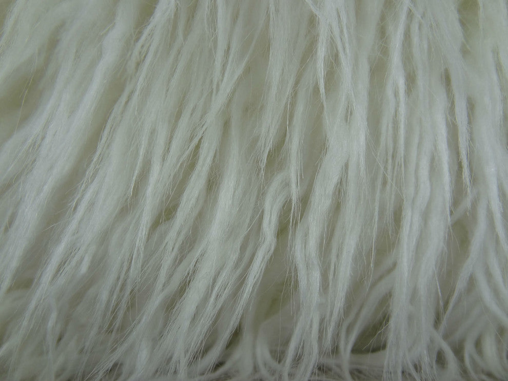 Fuzzy Mongolian Fur White Handmade Luxury Pillow, 16"x16"