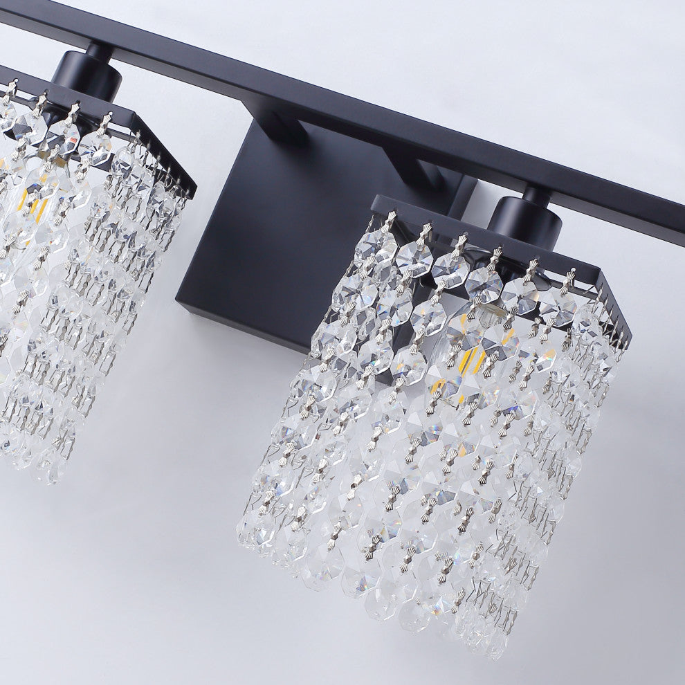 Modern Black Finish Crystal Style Bathroom Vanity Light, 4-Light