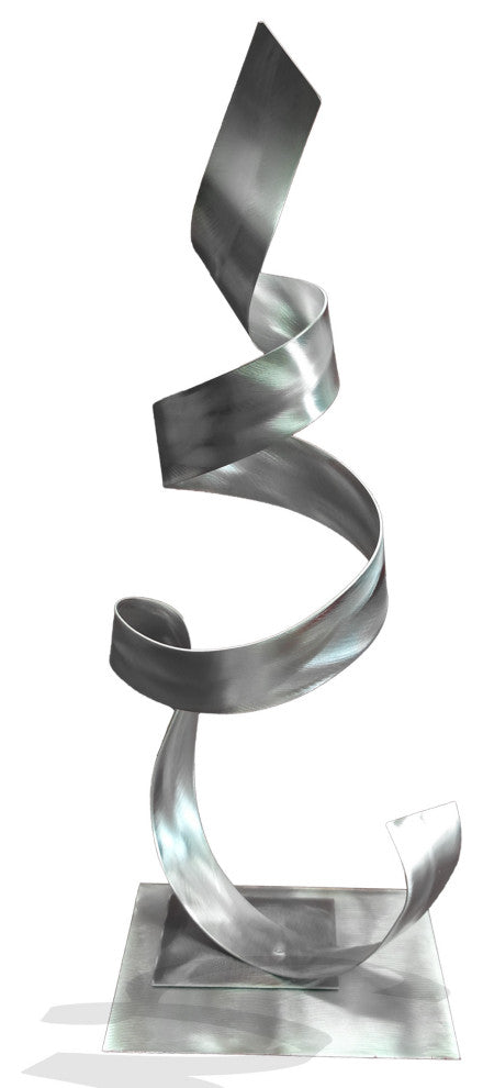 Metal Sculpture Garden Desktop Modern Aluminum Zen Decor- Phoenix, Silver