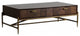 Modern Dark Mango Acacia and Brass Coffee Table