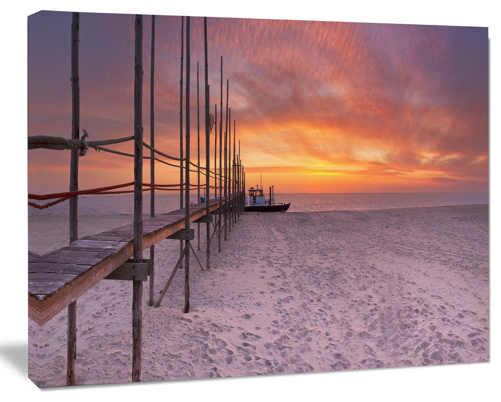 Texel Island Seaside Jetty Panorama, Modern Seashore Canvas Wall Art, 40"x30"